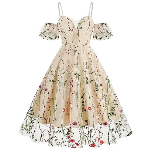 IWEMEK Women's Keyhole Floral Embroidery Cocktail Dress