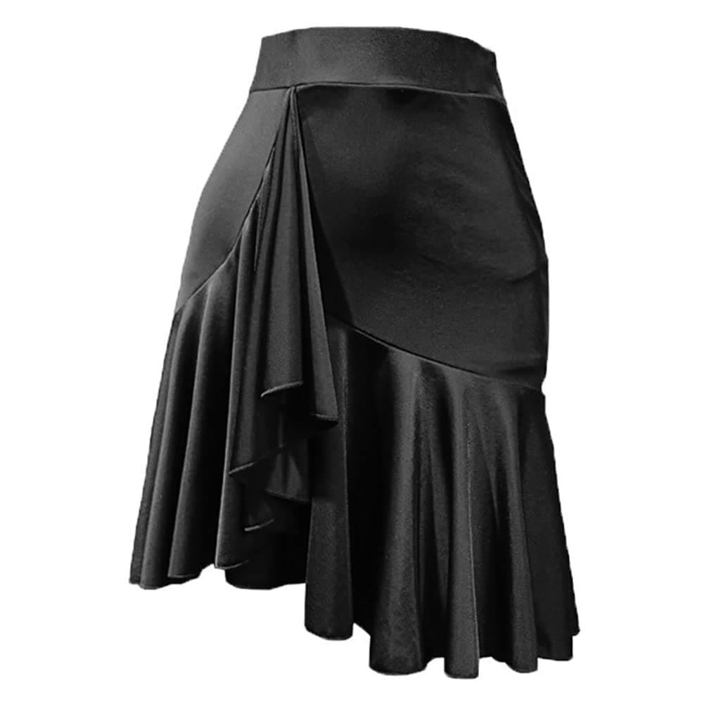ZYMOZYM Women Black Asymmetrical Lotus Dance Skirt with Underwear
