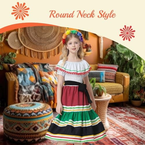 Mexican Girls Dress Cinco de Mayo Off-Shoulder Flower Dance