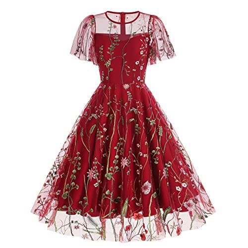 IWEMEK Women's Keyhole Floral Embroidery Cocktail Dress