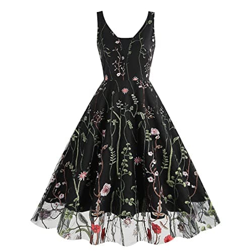 IWEMEK Women's Keyhole Floral Embroidery Cocktail Dress