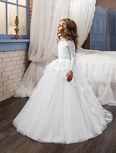 Abaowedding Lovely Flower Girl Dress Long Sleeves Lace Prom Gown
