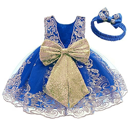 CMMCHAAH 0-6 Yr Girls Formal Lace Embroidery Pageant Dress with Headwear