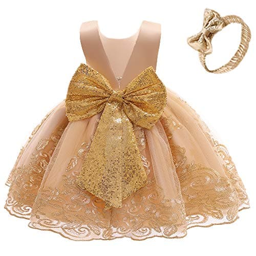 CMMCHAAH 0-6 Yr Girls Formal Lace Embroidery Pageant Dress with Headwear