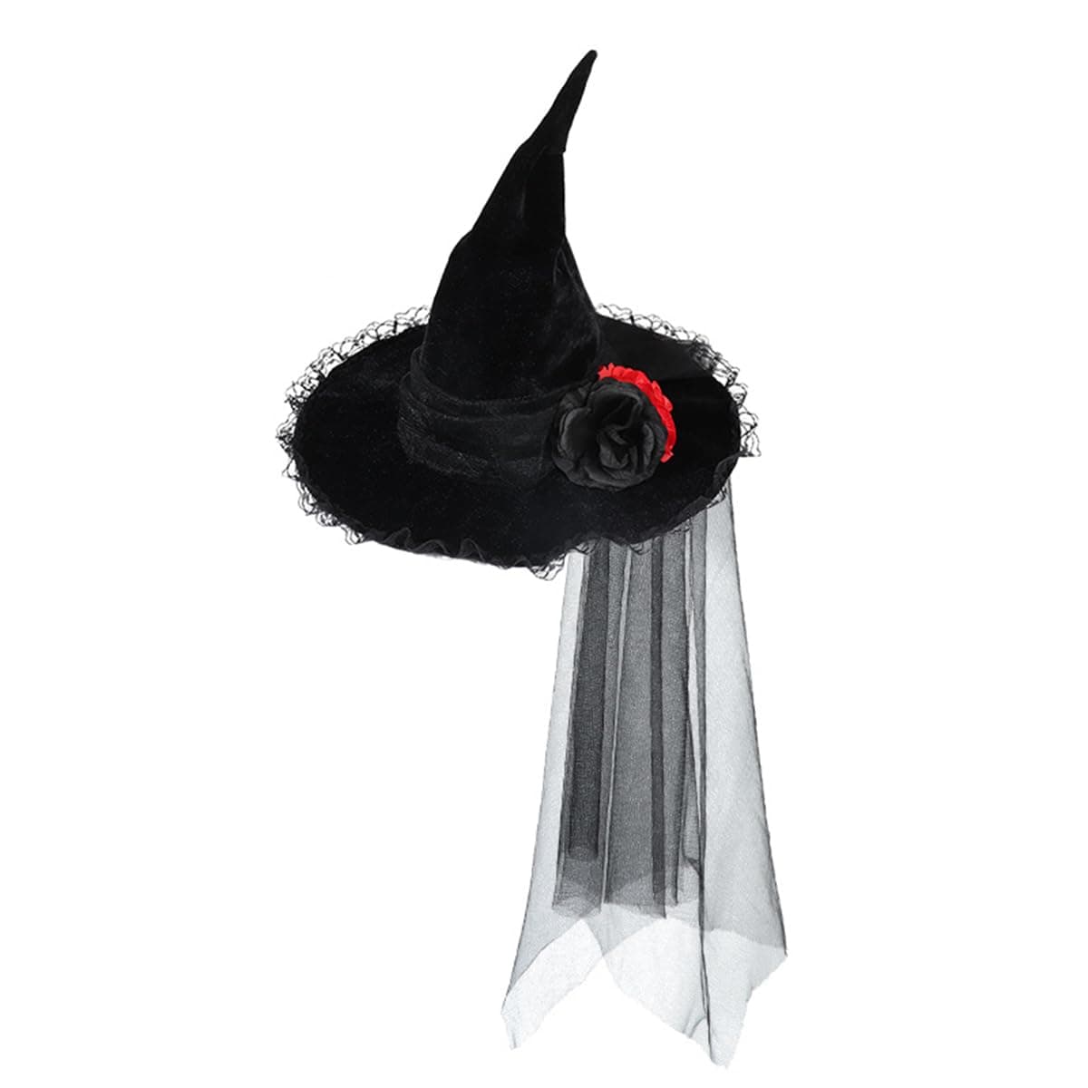 KIHOARL Baroque Gothic Rose Lace Pointed Witch Hat Velvet Masquerade Cosplay Accessory