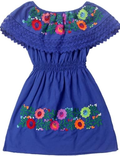 YZXDORWJ Mexican Embroidered Cinco de Mayo Floral Dress for Girls