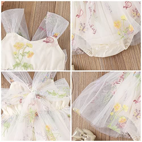 Infant Baby Girl Romper Dress with Flower Embroidery