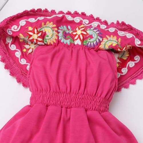 ODIZLI Girls Traditional Mexican Off-Shoulder Floral Embroidered Dress