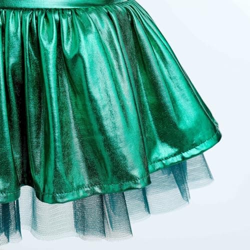 Girls Metallic Dance Costume with Shiny Sequin Tank Crop Top & Ruffle Skirt
