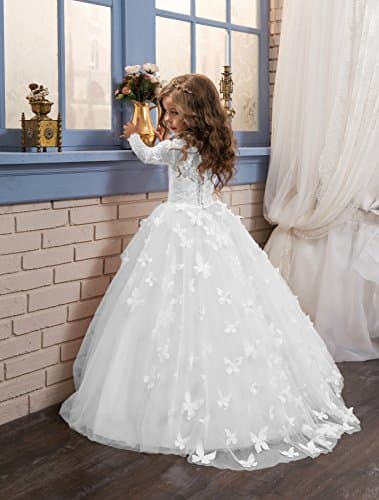 Abaowedding Lovely Flower Girl Dress Long Sleeves Lace Prom Gown