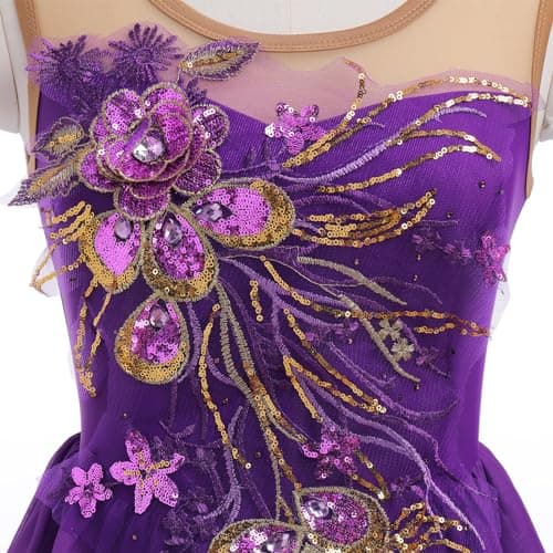 AFAVOM Women's Sequin Flower Ice Skating Dress for Competition