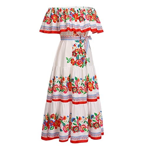 Mexican Off-Shoulder Maxi Dress for Women: Traditional Fiesta Summer Party Beach Wear