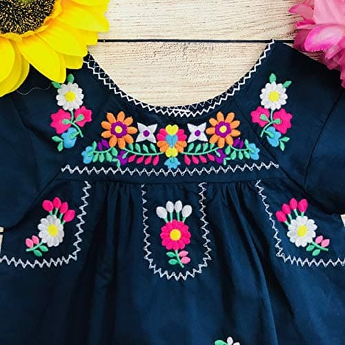 Unik Traditional Mexican Girl Embroidered Cultural Dress Size 2-14 Navy White Pink Mint Coral