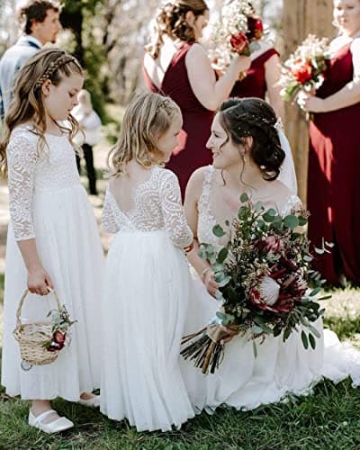 Topmaker Full-Length Straight Tulle Tutu Dress with Lace Back for Girl Party Flower Maid