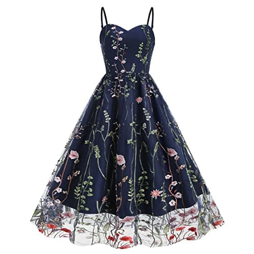 IWEMEK Women's Keyhole Floral Embroidery Cocktail Dress