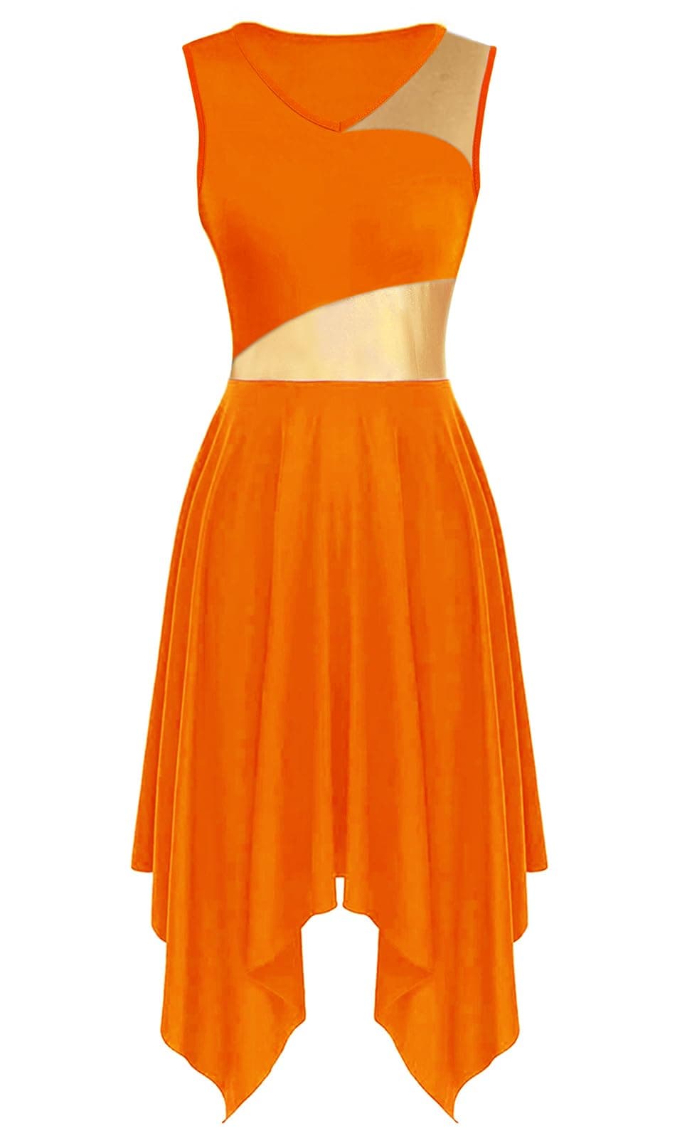 YrsZX Women's Metallic Color Block Sleeveless Tunic Overlays Worship Dance Dress