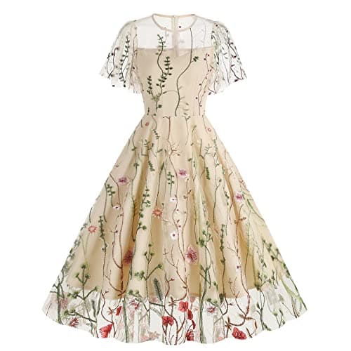 IWEMEK Women's Keyhole Floral Embroidery Cocktail Dress