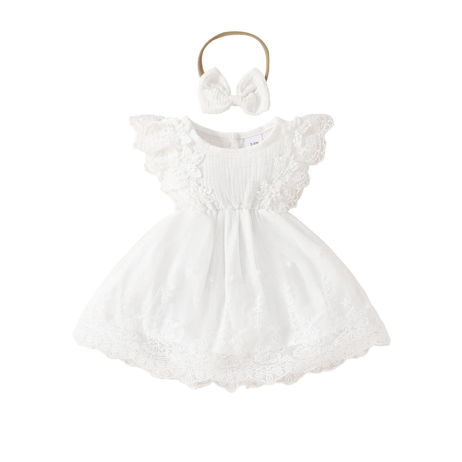 Aiwpstoin Boho Floral Lace Baby Girl Dress with Headband