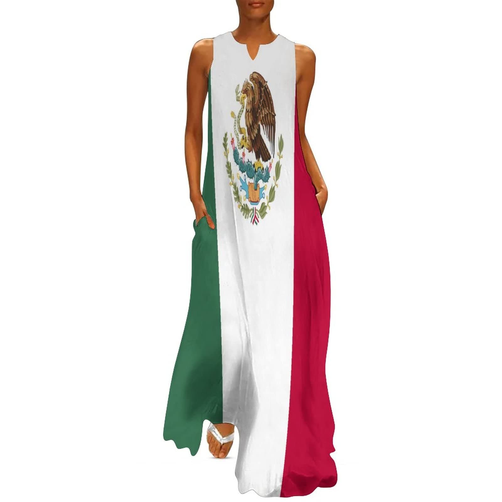 TAIZIYEAH Casual Mexican Flag V-Neck Shift Dress for Women Summer