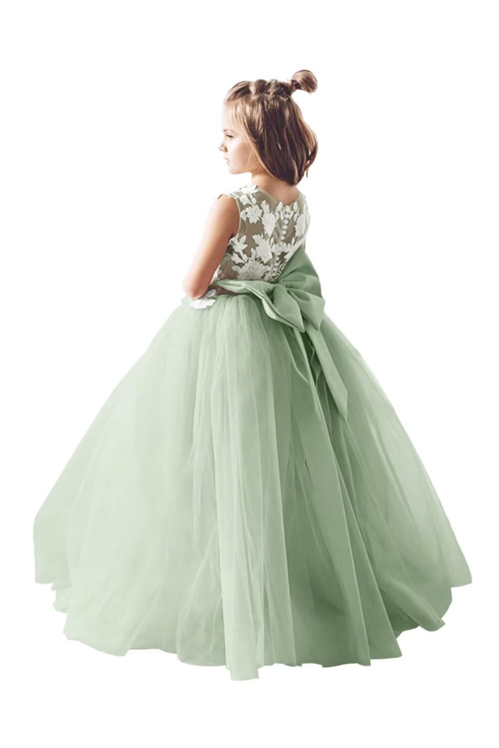 Inpown Lace Applique Tulle Flower Girl Wedding & Bridesmaid Dress