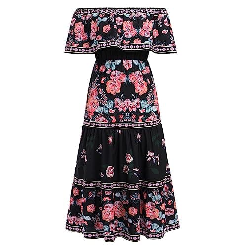 Summer Floral Print Off Shoulder Maxi Dress for Women by IMEKIS