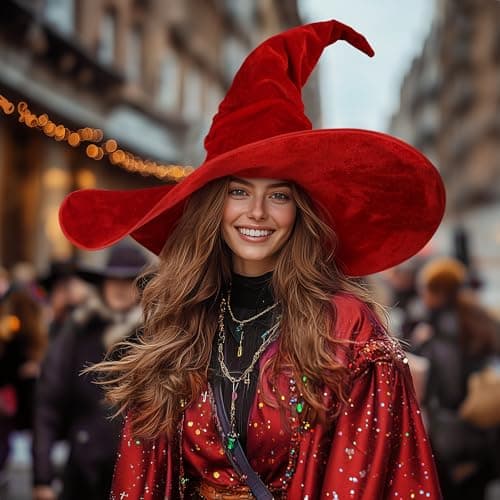 VZQI Black Witch Hat for Women Adult 24-inch Large Ruched Halloween Hat