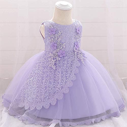 OBEEII Toddler Christening Baptism Tutu Dress with Flower Embroidery