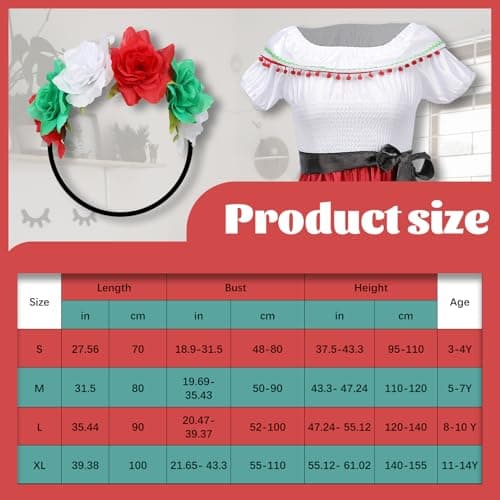 Traditional Mexican Dress for Girls Folklorico Dance Cinco de Mayo Party Costume Kit