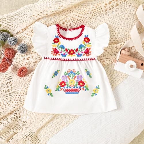 HINTINA Newborn Girl Embroidered Mexican Dress & Shorts Set