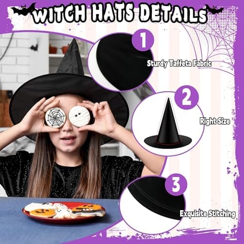 OCTERIC 3D Black Witch Hats for Halloween Costumes & Decorations Indoors Outdoors
