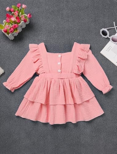 ODASDO Baby Girls Fall Winter Cotton Long Sleeve Tutu Dress for 1st Birthday Photo Shooting