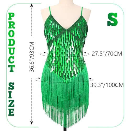 REEtan Fringe Sequin Flapper Dress Sparkly Latin Dance Costume