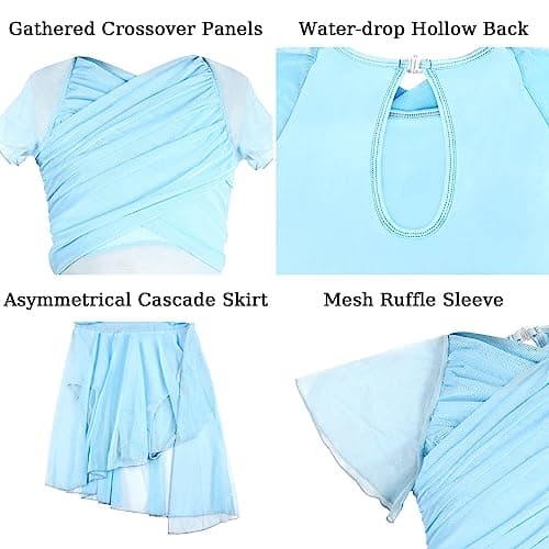 WYHDY Women's Lyrical Dance Dress with Flutter Sleeves and Mesh Skirt