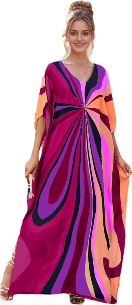 RanRui Ethnic Floral Kaftan Dress for Women Boho Swim Cover-Up