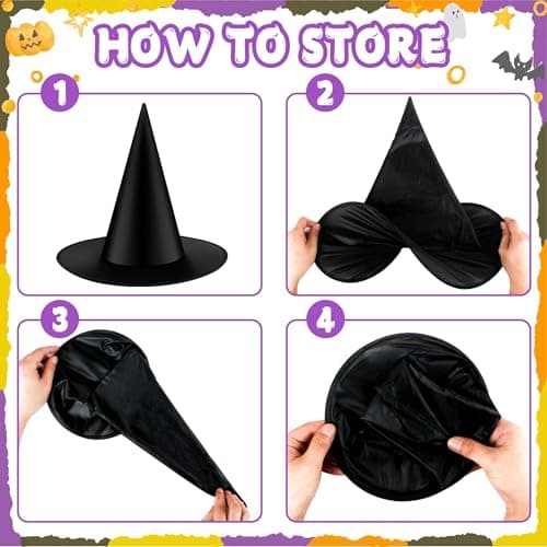 OCTERIC 3D Black Witch Hats for Halloween Costumes & Decorations Indoors Outdoors