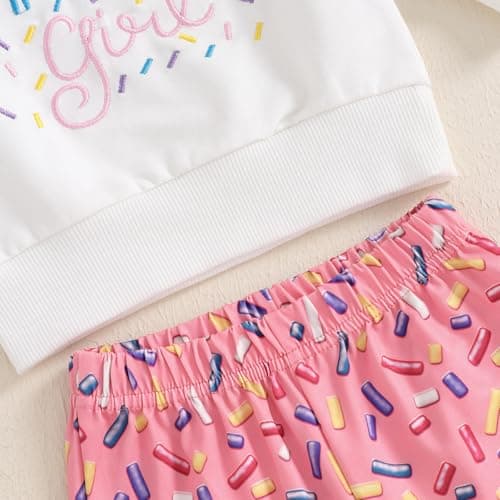 SAYOO Birthday Girl Outfit: Embroidery Print Sweatshirt + Flared Pants