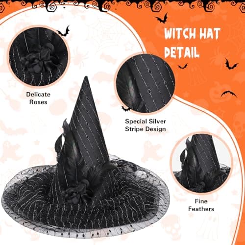 Black Witch Hat for Adult Women Halloween Costume Party Accessories