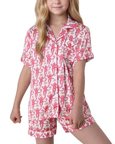 HINFEL Kids' Summer Monkey Shorts Set Cute Y2K Lounge Wear