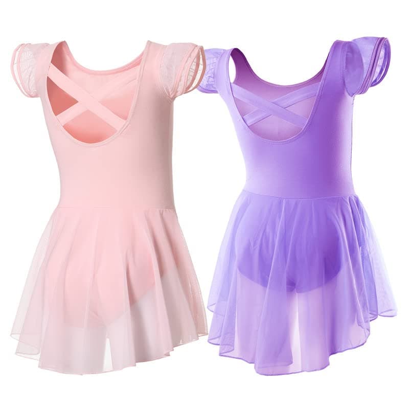 DIPUG Girls' Ballet Leotard with Skirt and Flutter Sleeves