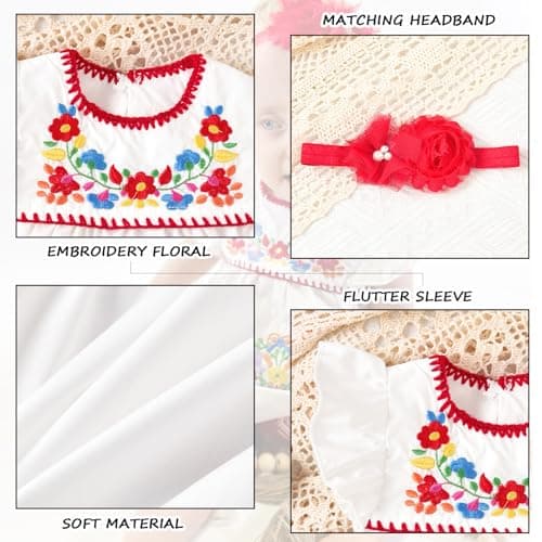 HINTINA Newborn Girl Embroidered Mexican Dress & Shorts Set