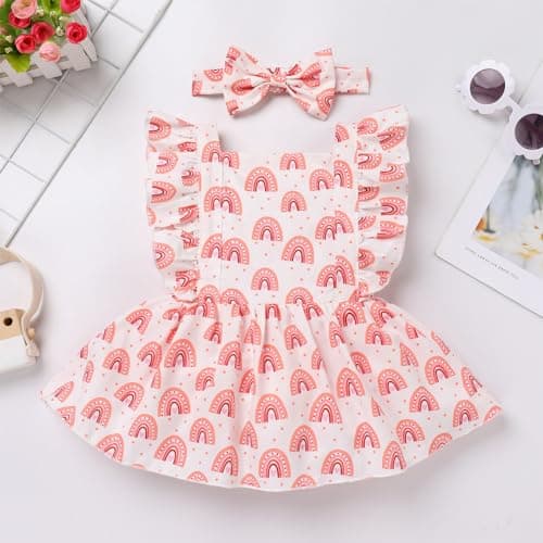 Newborn Infant Baby Girl Romper Dress with Headband Set