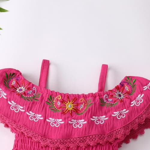 FYMNSI Toddler Mexican Off-Shoulder Floral Embroidered Casual Dress