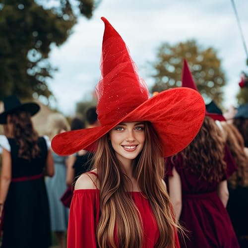 JEGERMIG Women's Oversized Masquerade Witch Hat with Velvet Brim Party Accessory