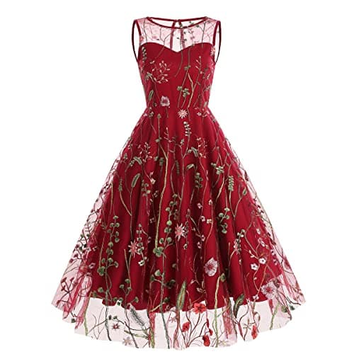 IWEMEK Women's Keyhole Floral Embroidery Cocktail Dress