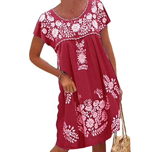Melliflo Loose Floral Embroidered Dress for Women