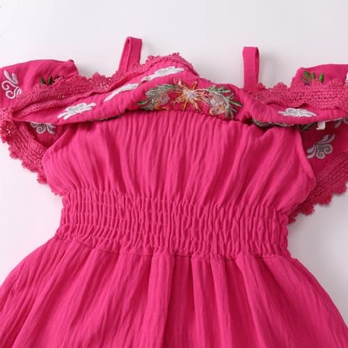 FYMNSI Toddler Mexican Off-Shoulder Floral Embroidered Casual Dress