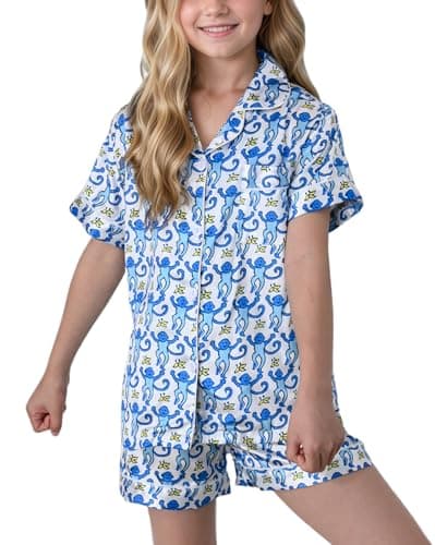 HINFEL Kids' Summer Monkey Shorts Set Cute Y2K Lounge Wear
