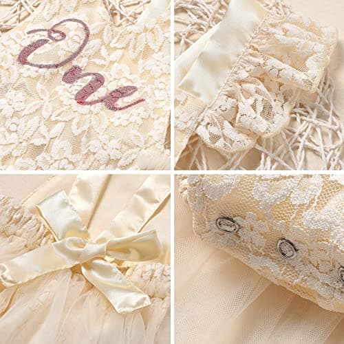 ODASDO Baby Girl's First Birthday Cake Smash Outfit with Tutu Dress & Headband