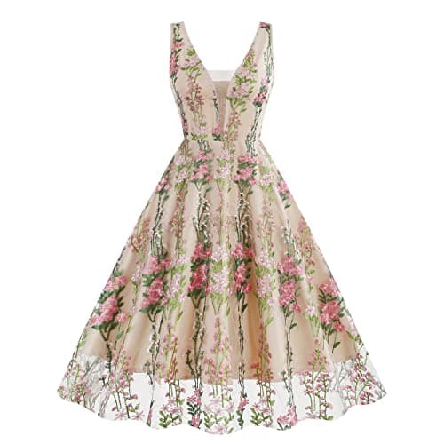 IWEMEK Women's Keyhole Floral Embroidery Cocktail Dress