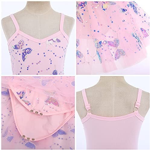 AFAVOM Girls' Glitter Butterfly Camisole Dance Tutu Skirt Leotard